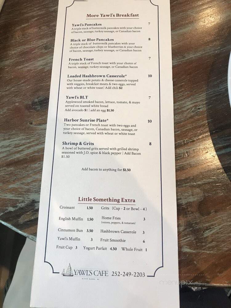 Yawl's Cafe - Oriental, NC menu_pic