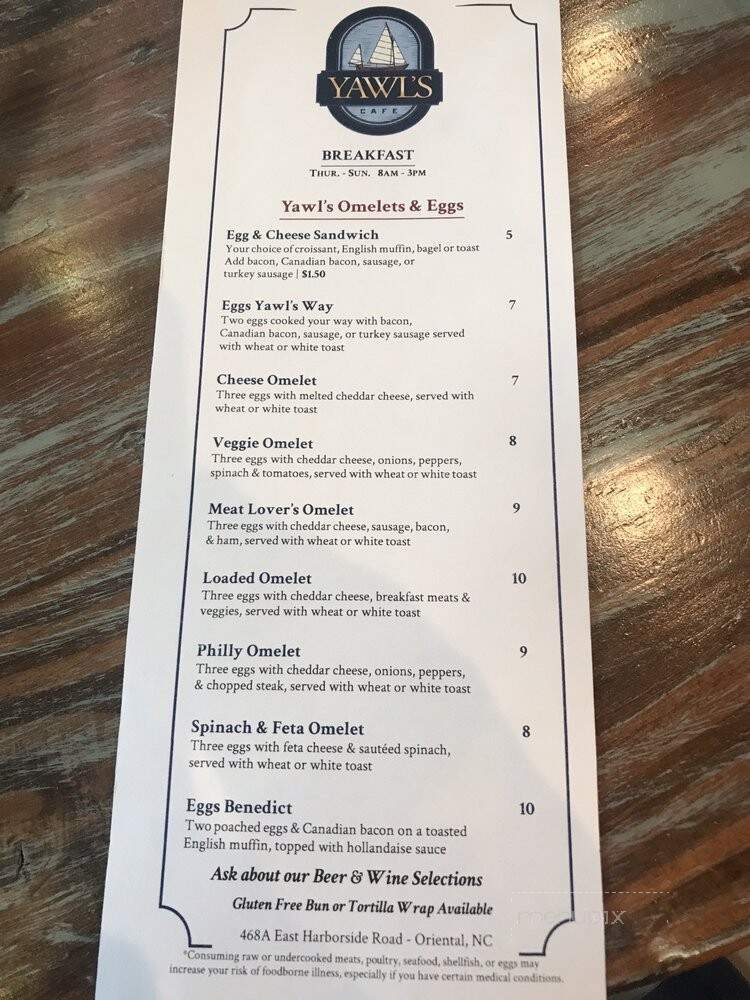 Yawl's Cafe - Oriental, NC menu_pic