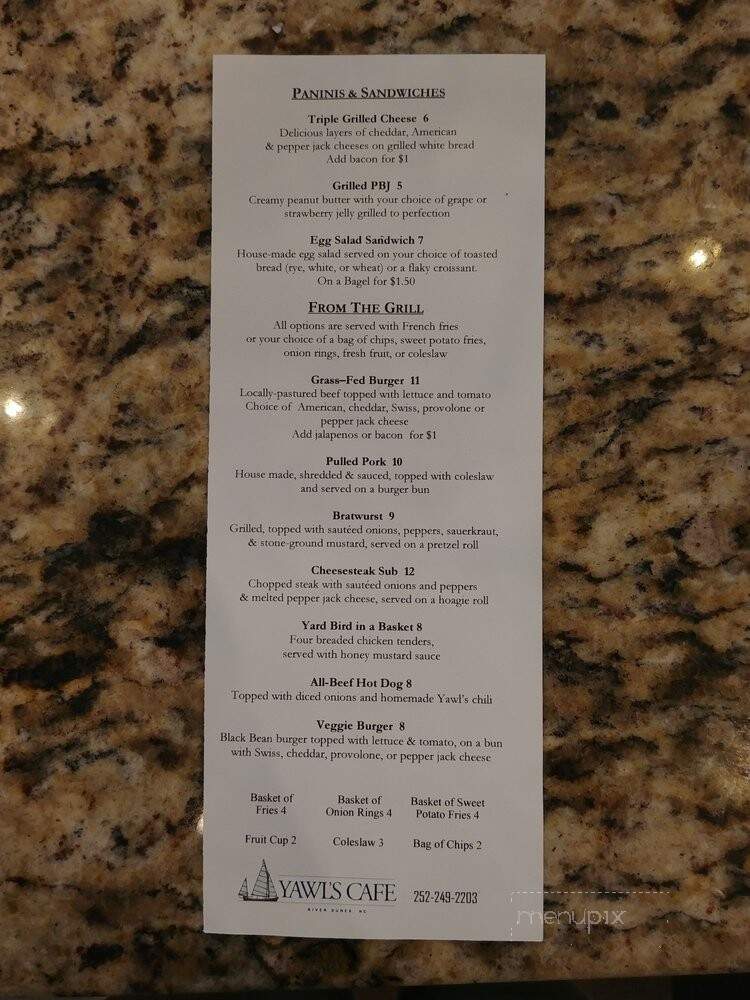 Yawl's Cafe - Oriental, NC menu_pic