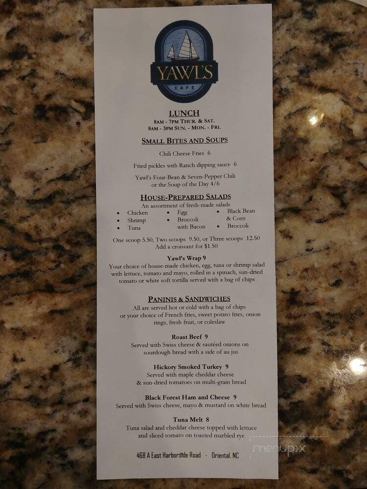 Yawl's Cafe - Oriental, NC menu_pic