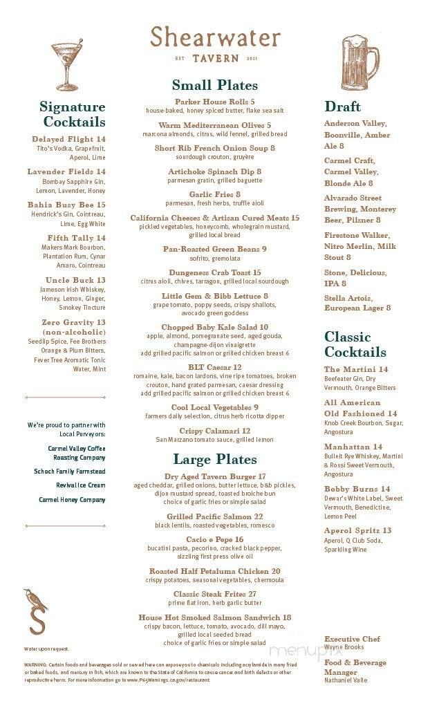 Shearwater Tavern - Carmel-by-the-Sea, CA menu_pic