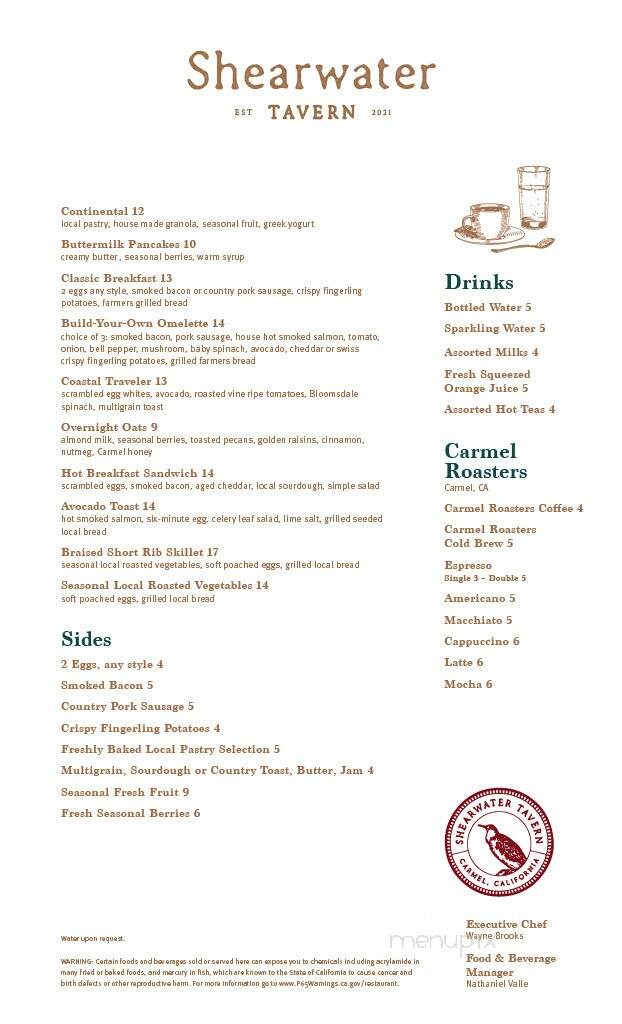 Shearwater Tavern - Carmel-by-the-Sea, CA menu_pic