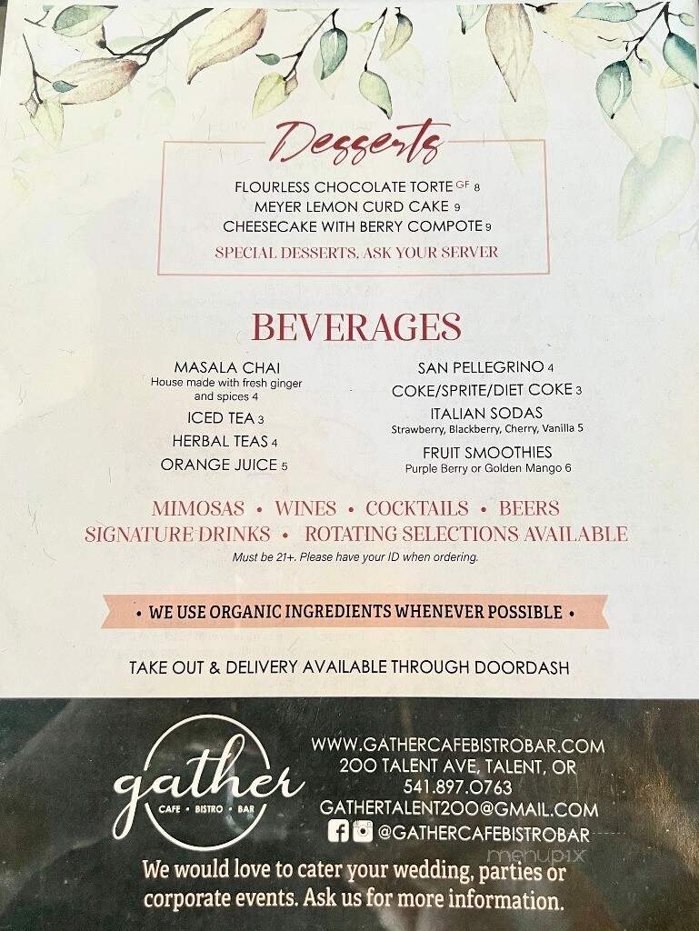 Gather Cafe Bistro Bar - Talent, OR menu_pic