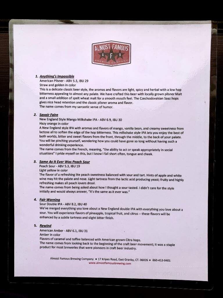 Almost Famous Brewing Company - East Granby, CT