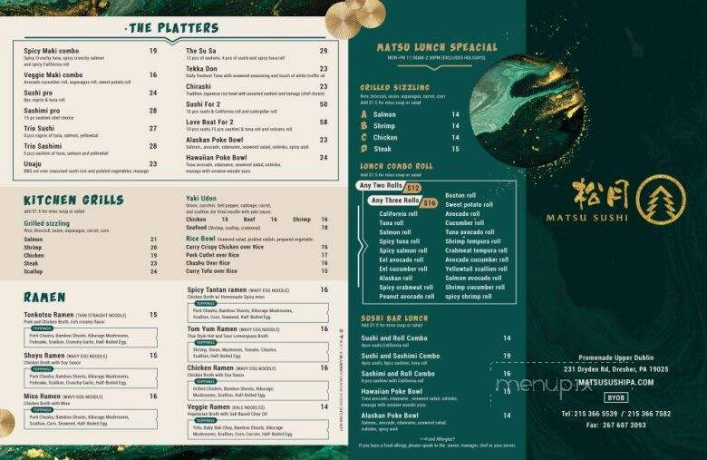 Matsu Sushi - Dresher, PA menu_pic