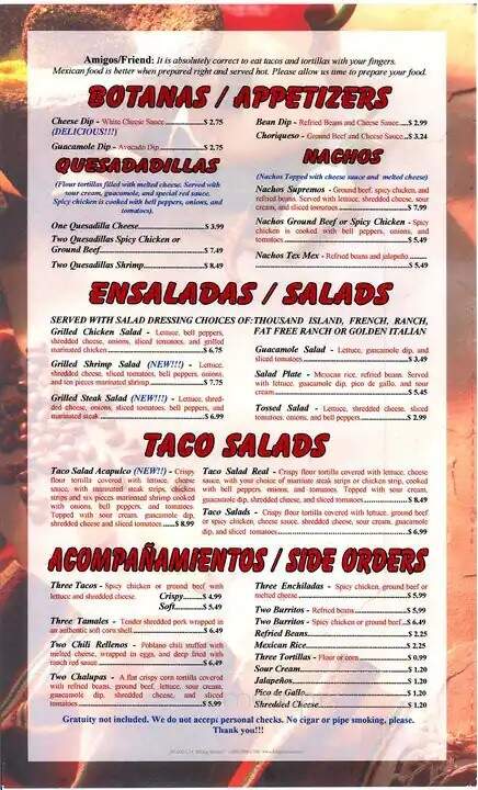 El Camino Real III Mexican - Bluffton, IN menu_pic