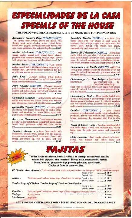 El Camino Real III Mexican - Bluffton, IN menu_pic