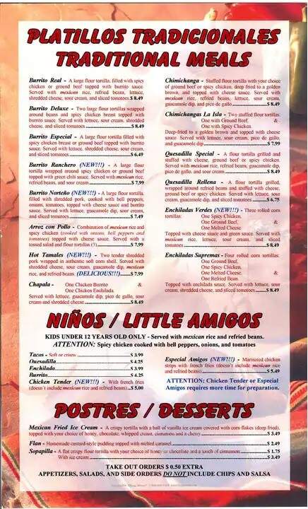 El Camino Real III Mexican - Bluffton, IN menu_pic