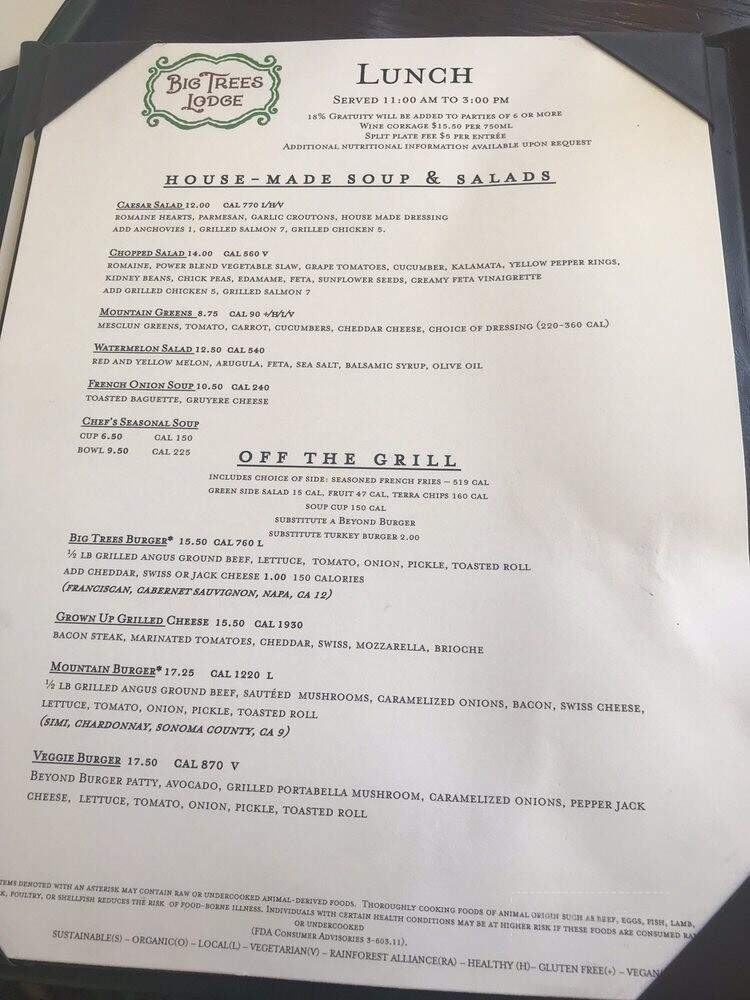 Wawona Dining Room - Wawona, CA menu_pic
