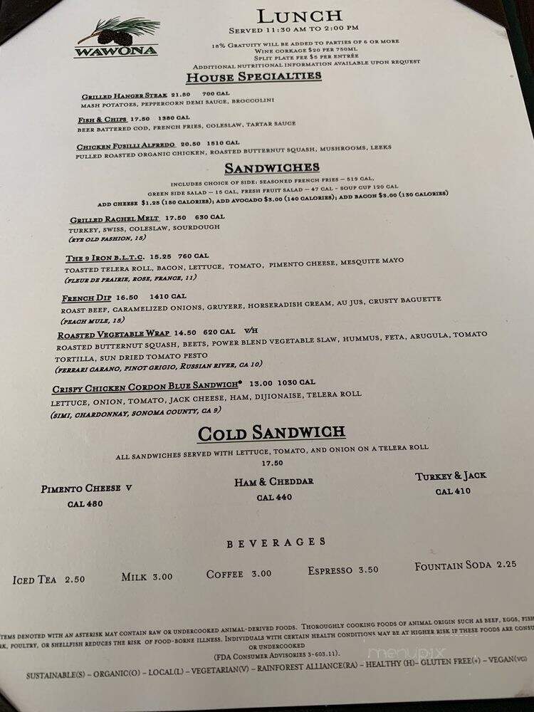 Wawona Dining Room - Wawona, CA menu_pic