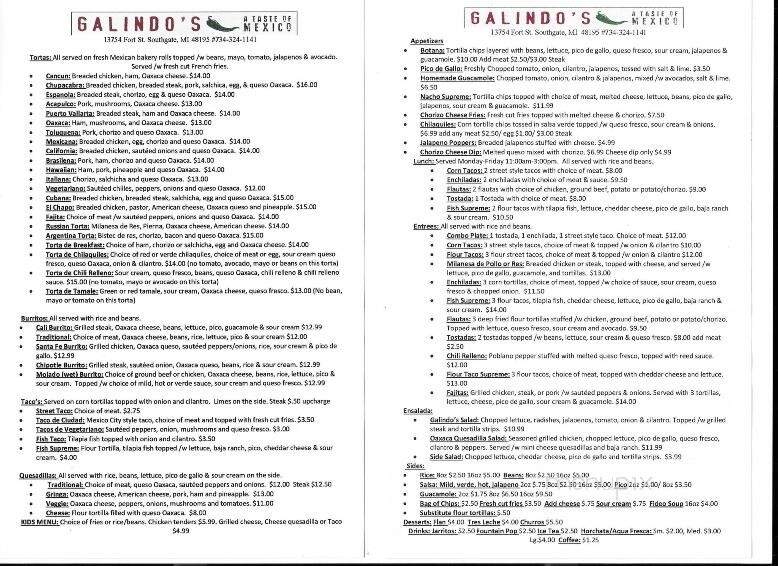 Galindo's A Taste of Mexico - Southgate, MI menu_pic