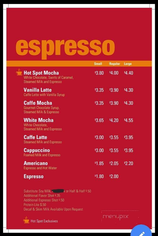 Hot Spot Coffee House - Johnstown, OH menu_pic