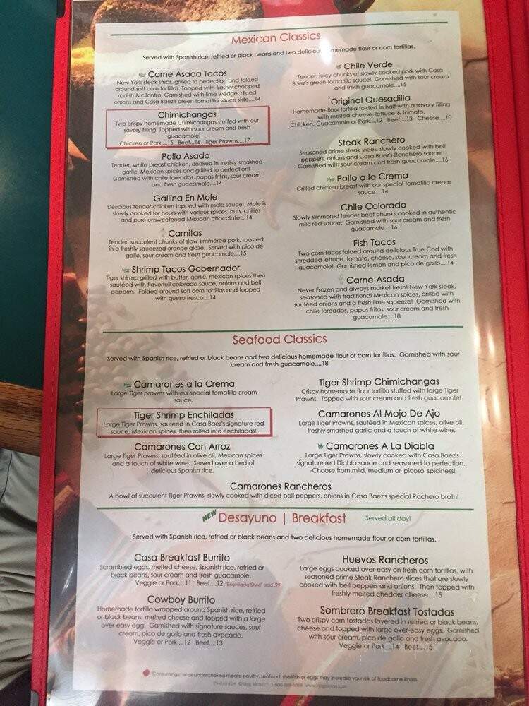 Casa Baez Mexican Restaurant - Salem, OR menu_pic