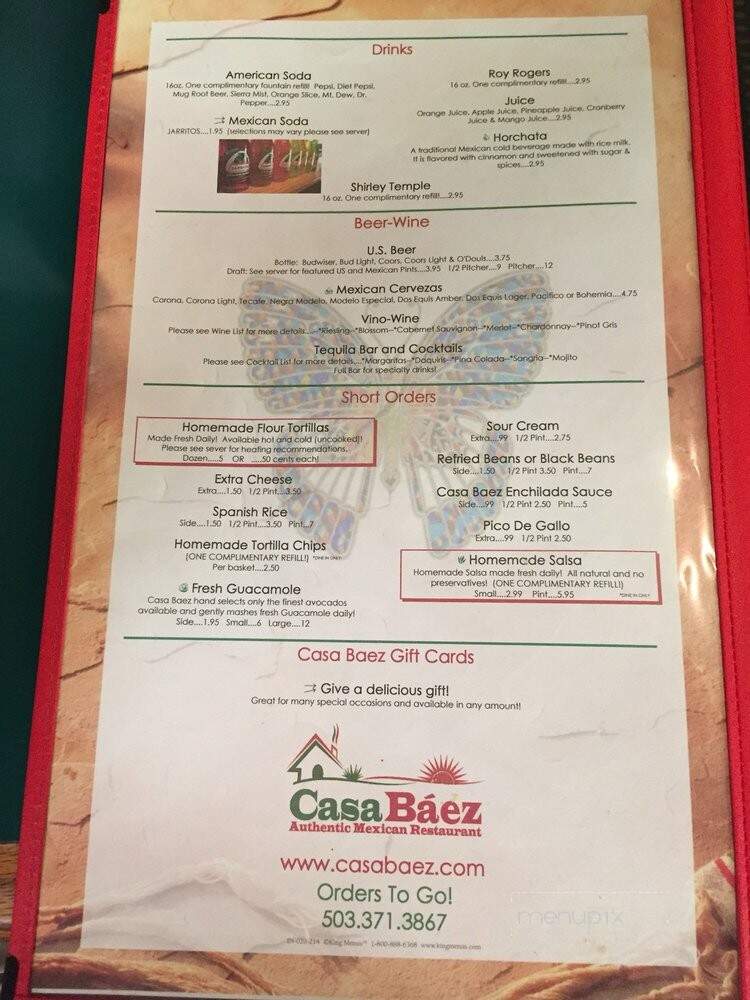 Casa Baez Mexican Restaurant - Salem, OR menu_pic