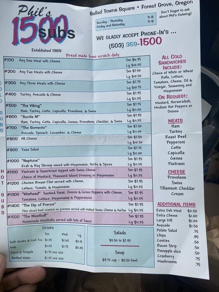 Phil's 1500 Subs - Forest Grove, OR menu_pic
