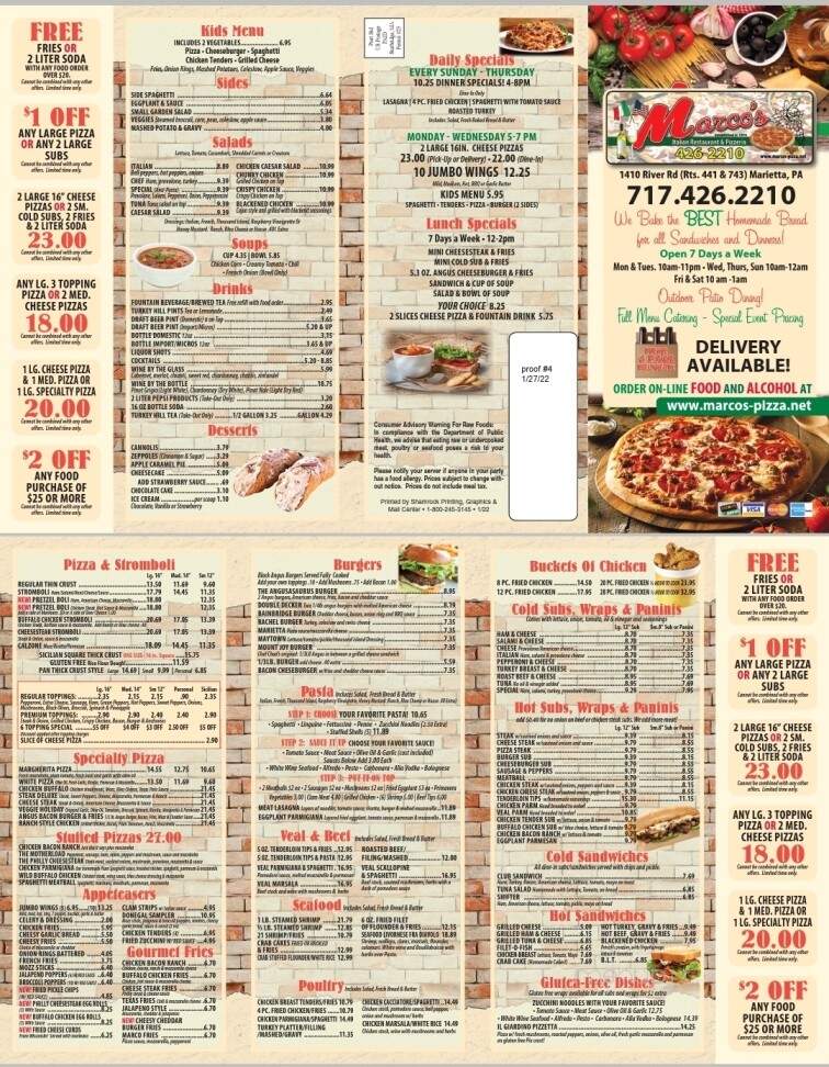 Marco's Restaurant and Pizzeria - Marietta, PA menu_pic