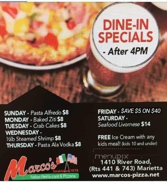 Marco's Restaurant and Pizzeria - Marietta, PA menu_pic