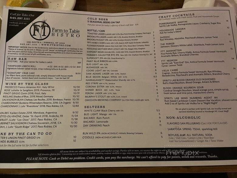 Farm to Table Bistro - Fishkill, NY menu_pic