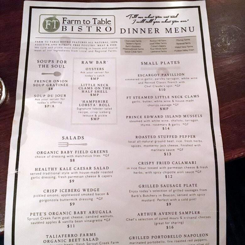 Farm to Table Bistro - Fishkill, NY menu_pic