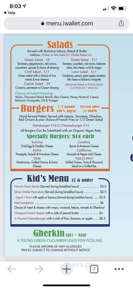 Gherkin's Sandwich Shop - Montara, CA menu_pic