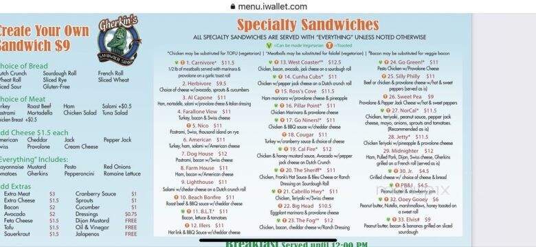 Gherkin's Sandwich Shop - Montara, CA menu_pic