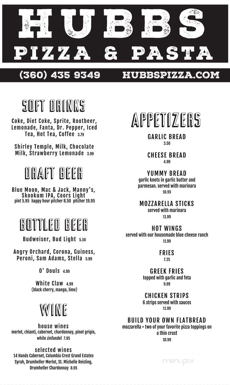 Hubb's Pizza and Pasta - Arlington, WA menu_pic