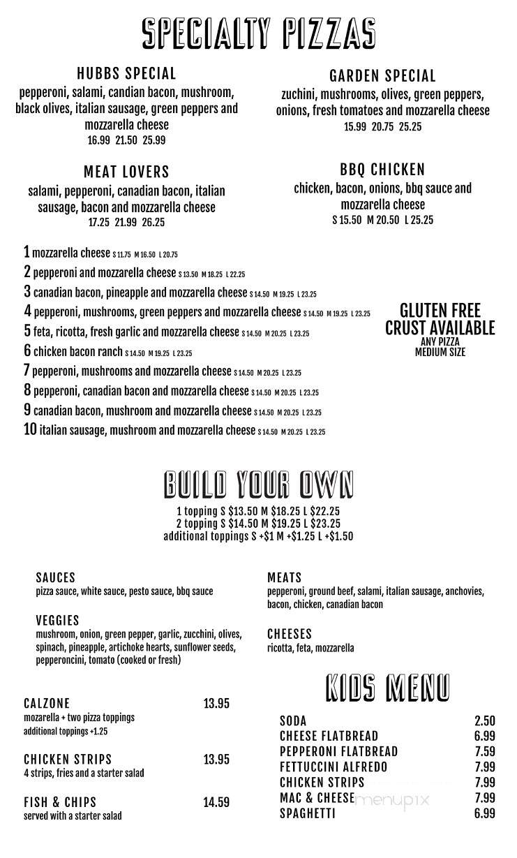 Hubb's Pizza and Pasta - Arlington, WA menu_pic