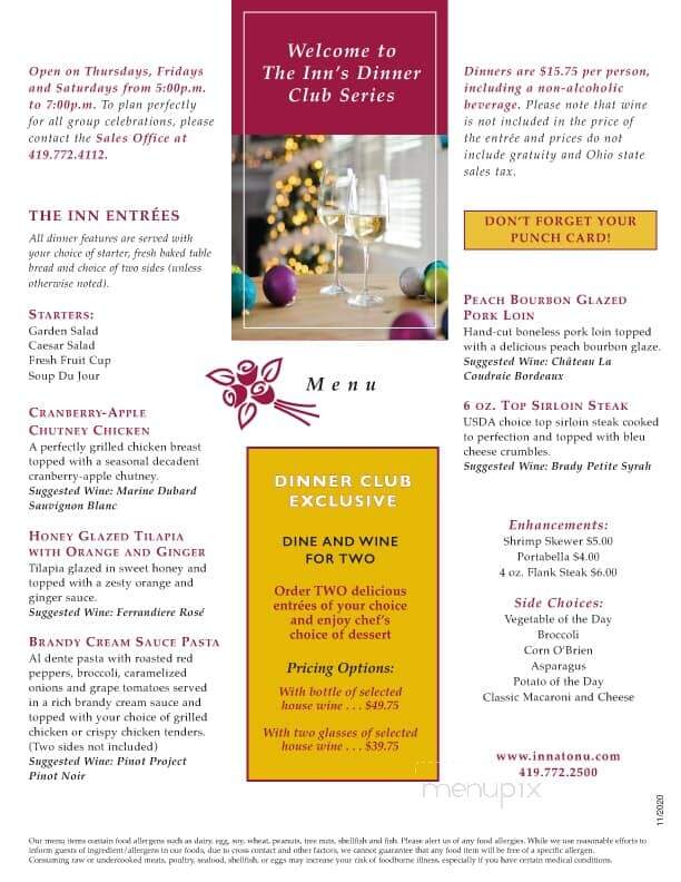 Inn at Ohio Northern University - Ada, OH menu_pic