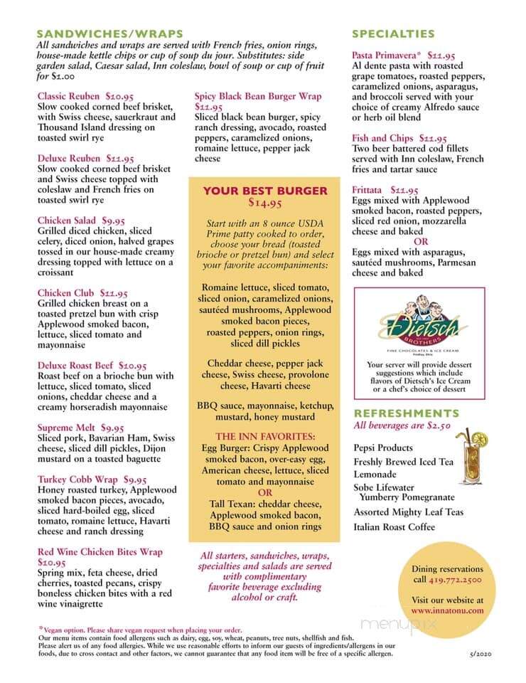 Inn at Ohio Northern University - Ada, OH menu_pic