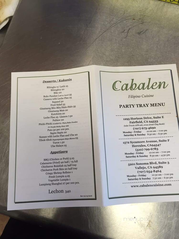 Cabalen Filipino Cuisine - Fairfield, CA menu_pic