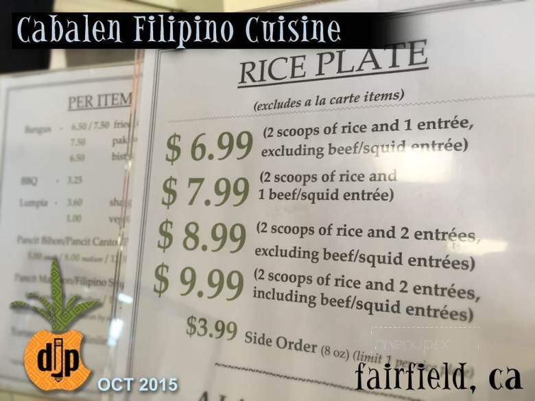 Cabalen Filipino Cuisine - Fairfield, CA menu_pic