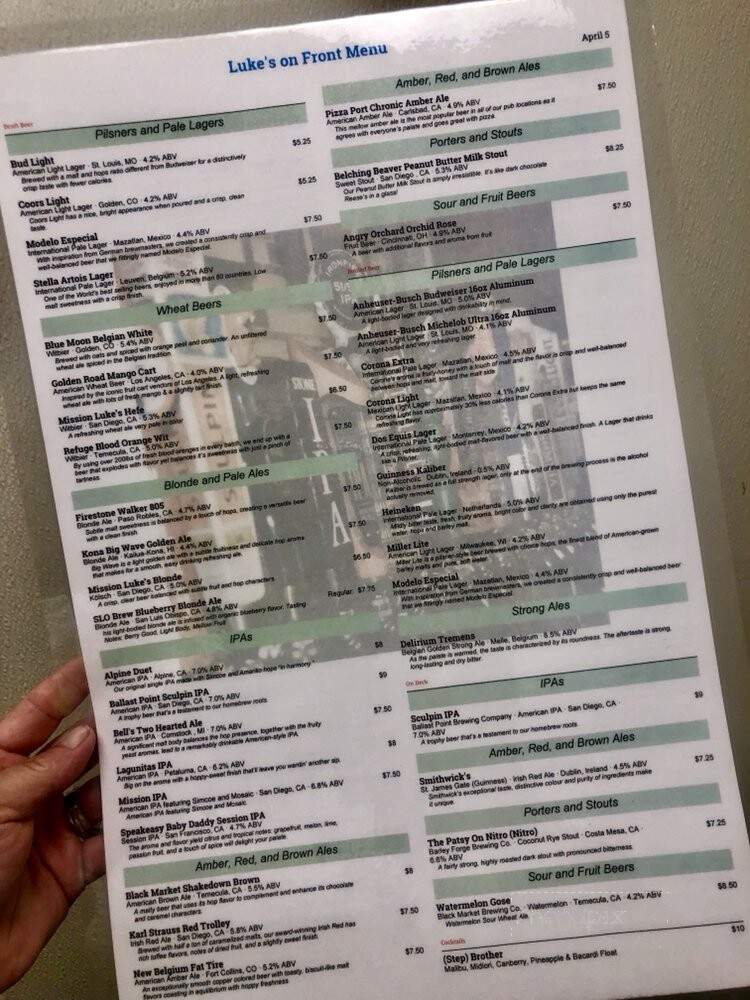 Luke's on Front - Temecula, CA menu_pic