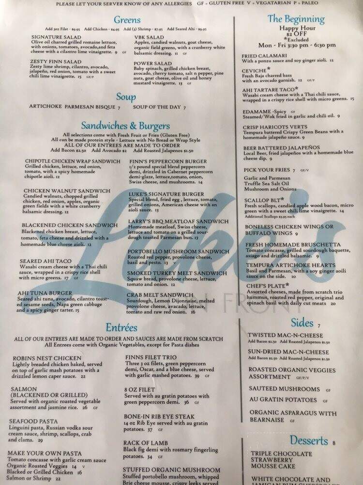 Luke's on Front - Temecula, CA menu_pic