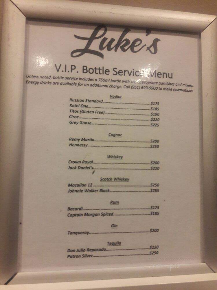 Luke's on Front - Temecula, CA menu_pic
