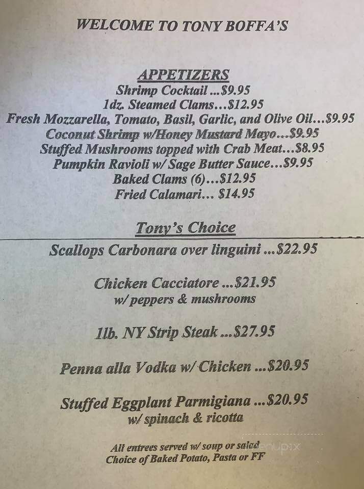 Tony Boffa's Restaurant - Middletown, NY menu_pic