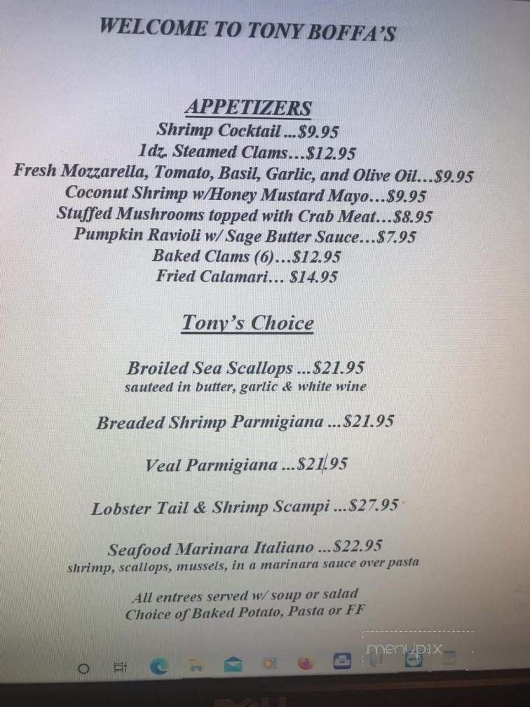 Tony Boffa's Restaurant - Middletown, NY menu_pic