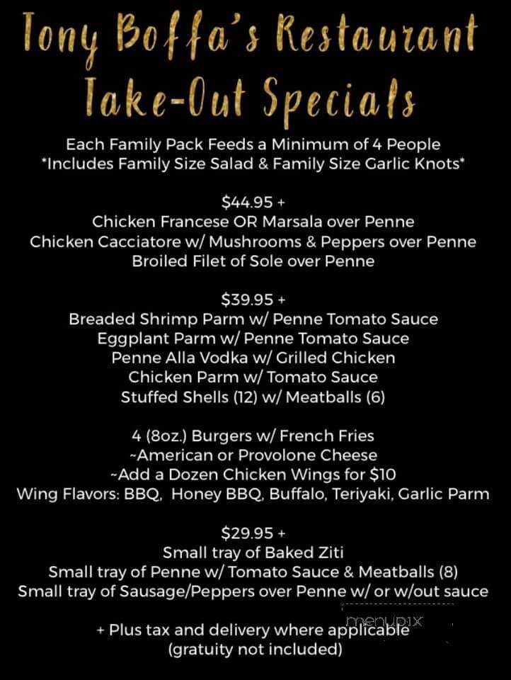 Tony Boffa's Restaurant - Middletown, NY menu_pic