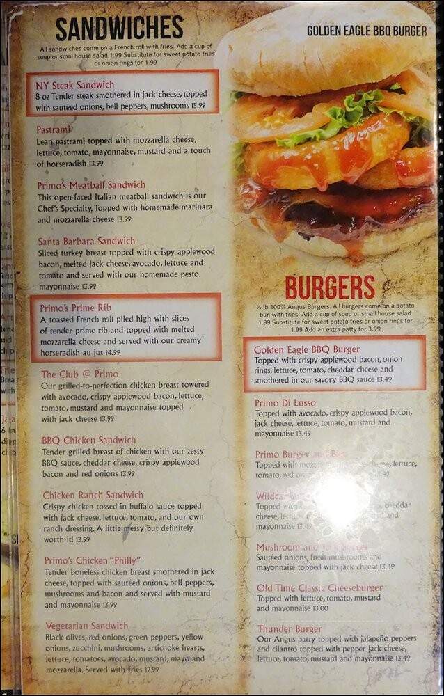 Primo Pizza Burger & Brew - Rocklin, CA menu_pic
