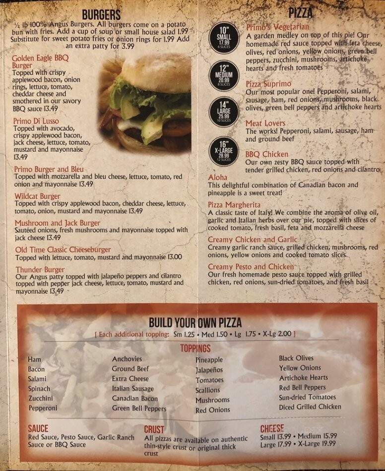 Primo Pizza Burger & Brew - Rocklin, CA menu_pic