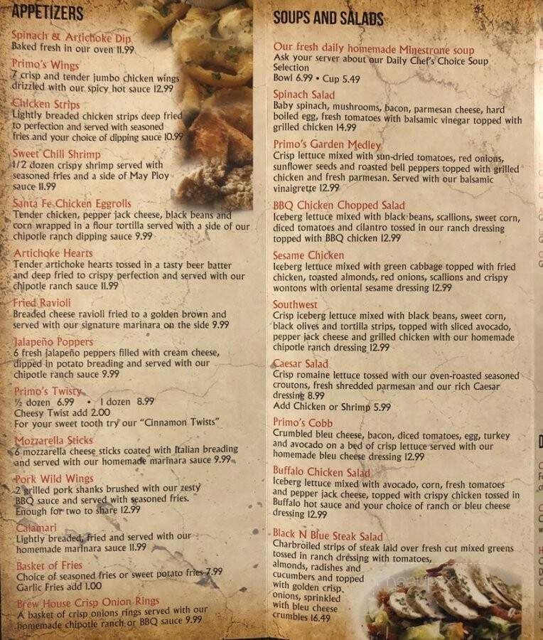Primo Pizza Burger & Brew - Rocklin, CA menu_pic