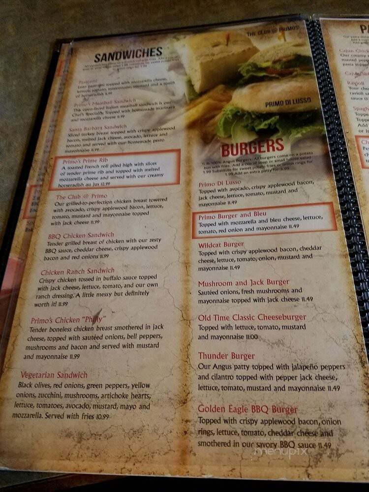 Primo Pizza Burger & Brew - Rocklin, CA menu_pic