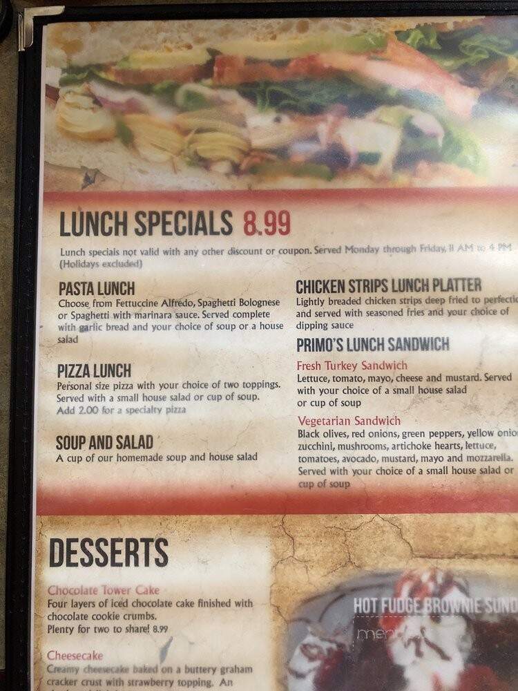 Primo Pizza Burger & Brew - Rocklin, CA menu_pic
