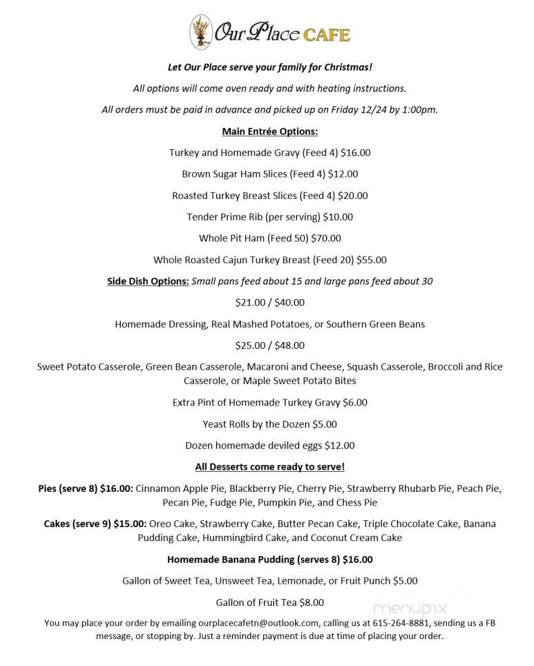 Our Place Cafe & Catering - Hendersonville, TN menu_pic