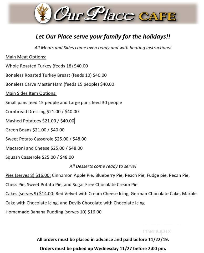 Our Place Cafe & Catering - Hendersonville, TN menu_pic