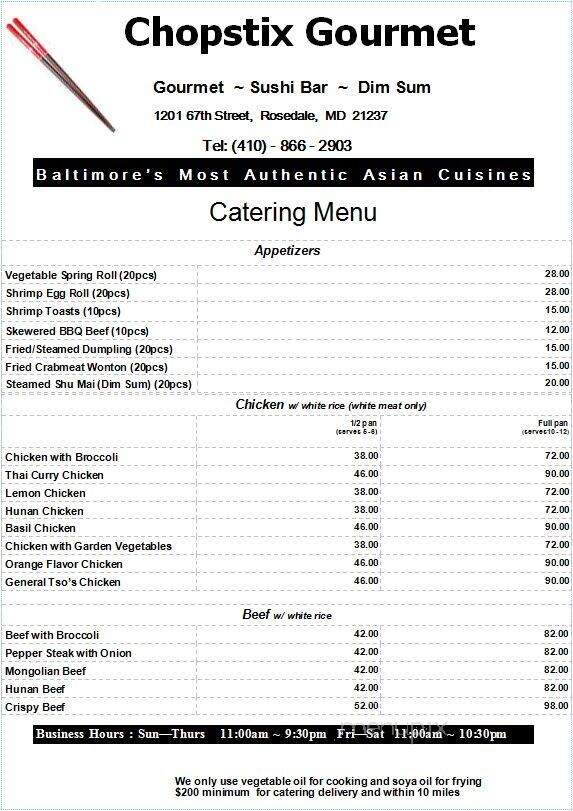 Chopstix Gourmet - Forest Hill, MD menu_pic