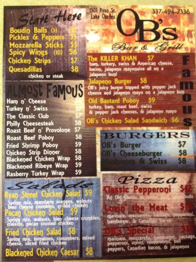 O B's Bar & Grill - Lake Charles, LA menu_pic
