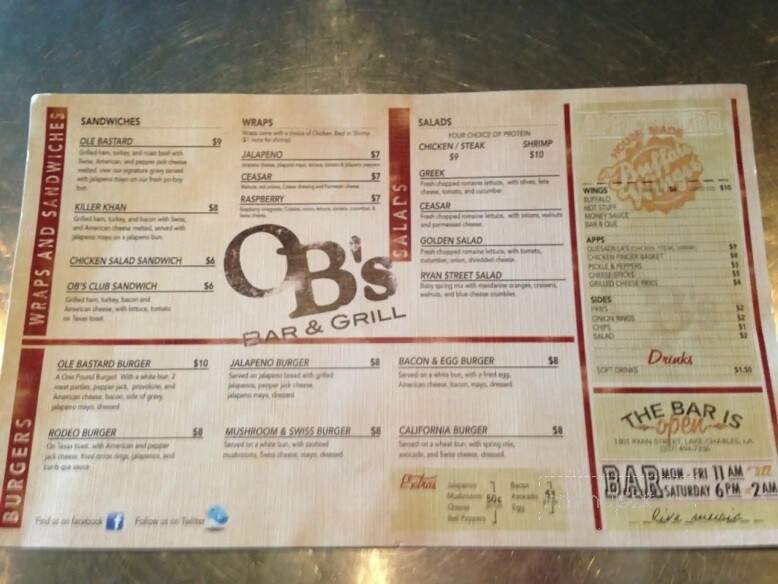 O B's Bar & Grill - Lake Charles, LA menu_pic