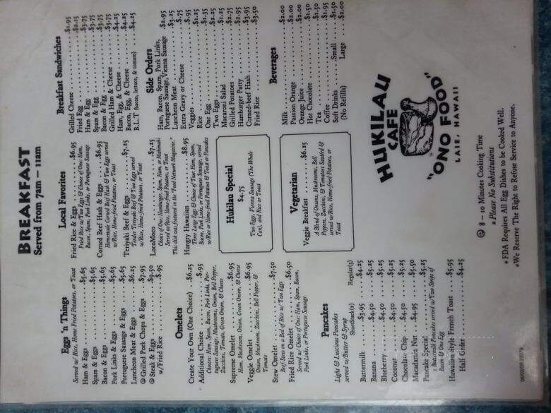 Hukilau Cafe - Laie, HI menu_pic
