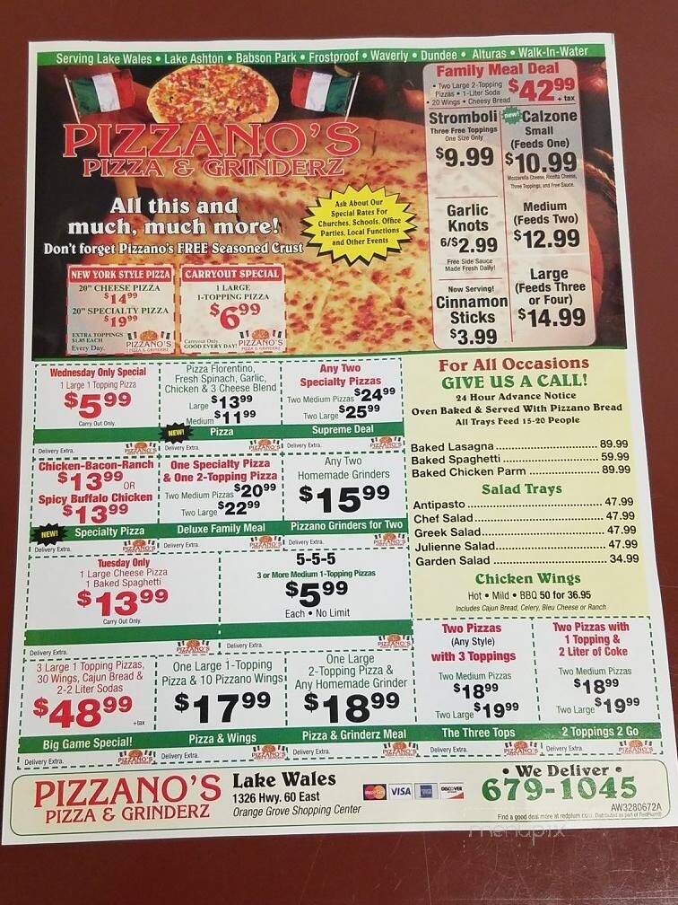 Pizzanos Pizza & Grinderz - Lake Wales, FL menu_pic