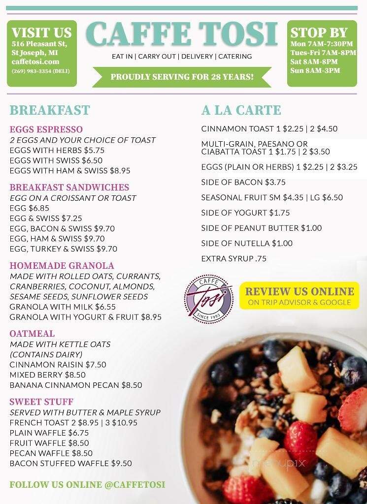 Caffe Tosi - St Joseph, MI menu_pic